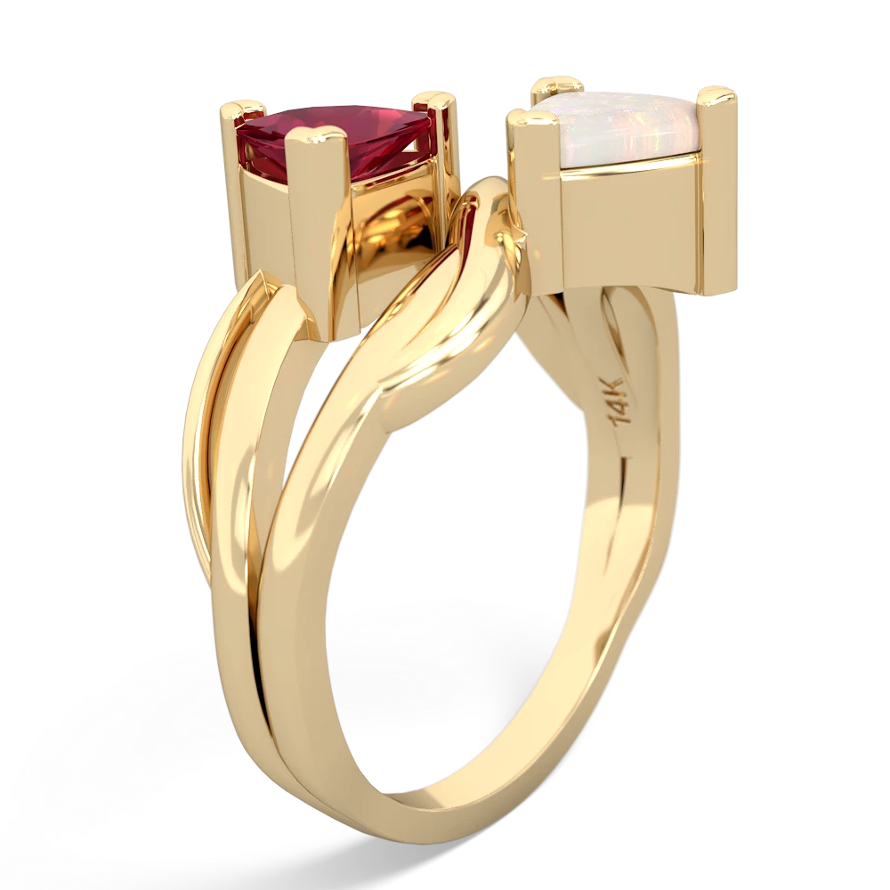 Lab Ruby Split Band Swirl 14K Yellow Gold ring R2341