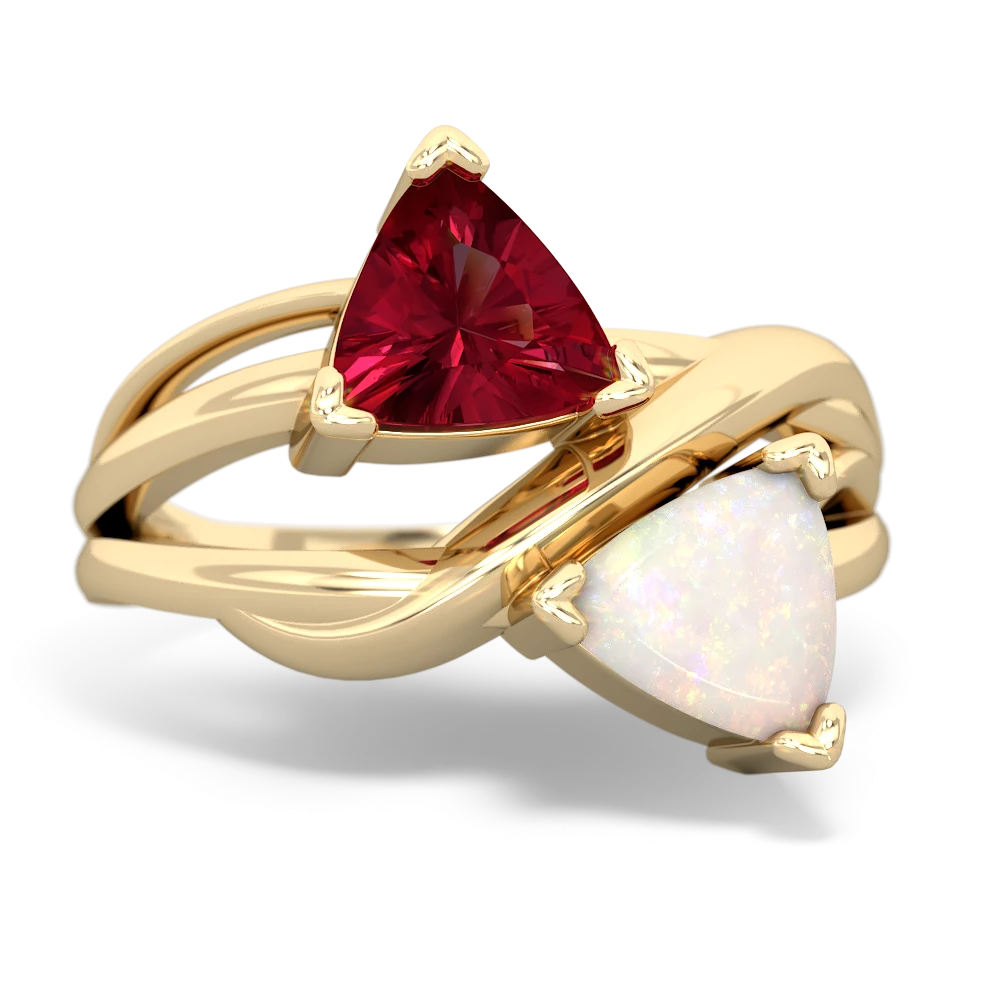 Lab Ruby Split Band Swirl 14K Yellow Gold ring R2341