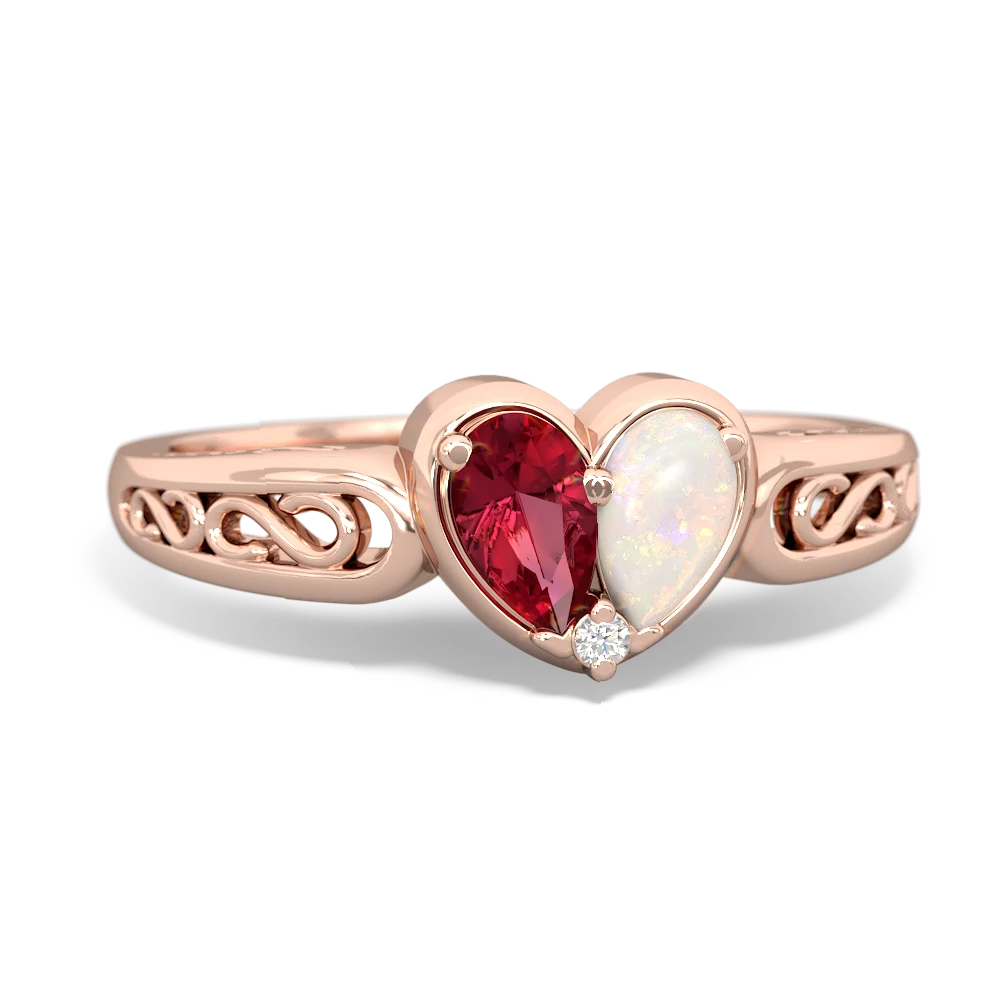 Lab Ruby Filligree 'One Heart' 14K Rose Gold ring R5070