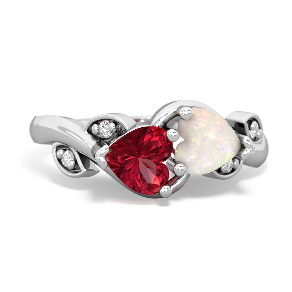 Lab Ruby Floral Elegance 14K White Gold ring R5790