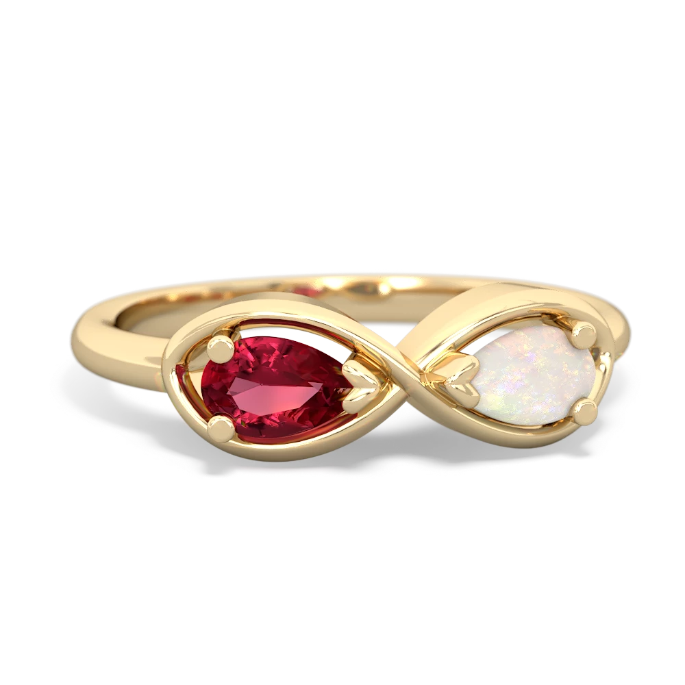 Lab Ruby Infinity 14K Yellow Gold ring R5050