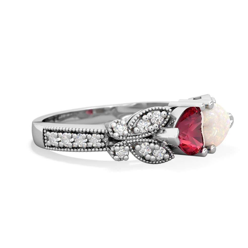 Lab Ruby Diamond Butterflies 14K White Gold ring R5601