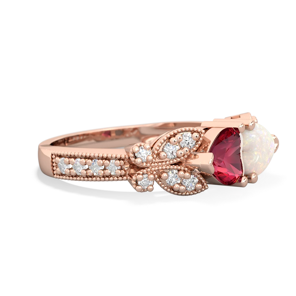 Lab Ruby Diamond Butterflies 14K Rose Gold ring R5601