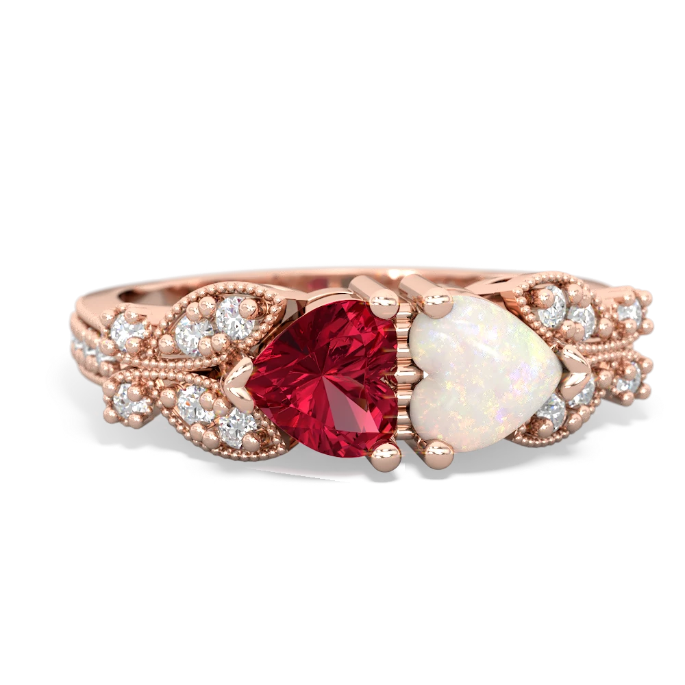 Lab Ruby Diamond Butterflies 14K Rose Gold ring R5601