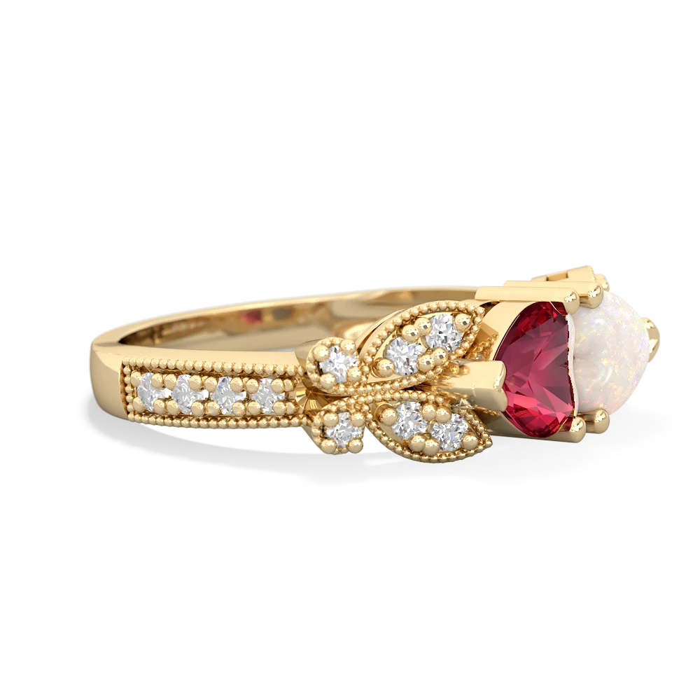 Lab Ruby Diamond Butterflies 14K Yellow Gold ring R5601