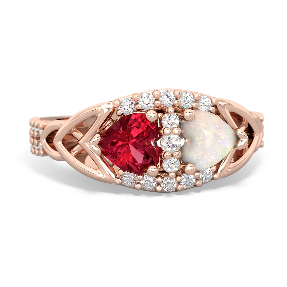 Lab Ruby Sparkling Celtic Knot 14K Rose Gold ring R2645