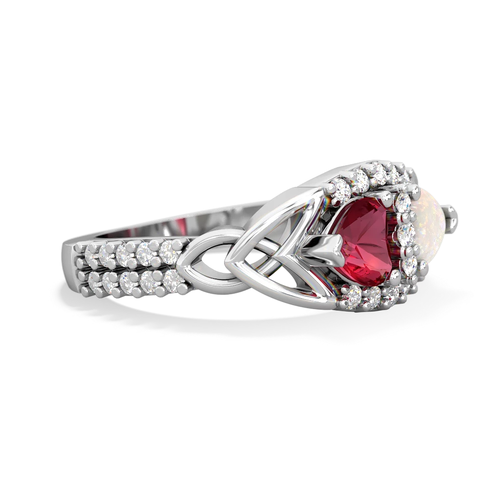 Lab Ruby Sparkling Celtic Knot 14K White Gold ring R2645