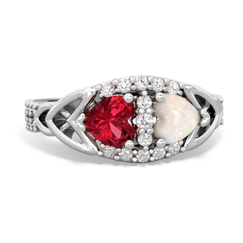 Lab Ruby Sparkling Celtic Knot 14K White Gold ring R2645