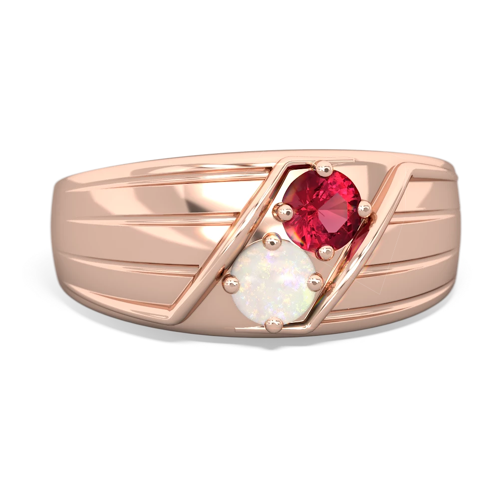 Lab Ruby Men's Streamline 14K Rose Gold ring R0460