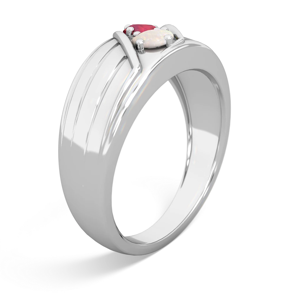 Lab Ruby Men's Streamline 14K White Gold ring R0460