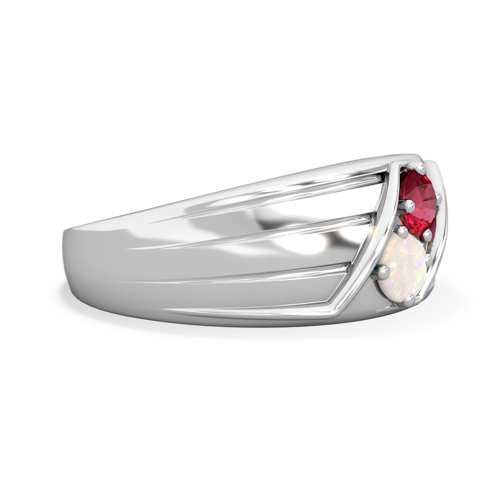 Lab Ruby Men's Streamline 14K White Gold ring R0460