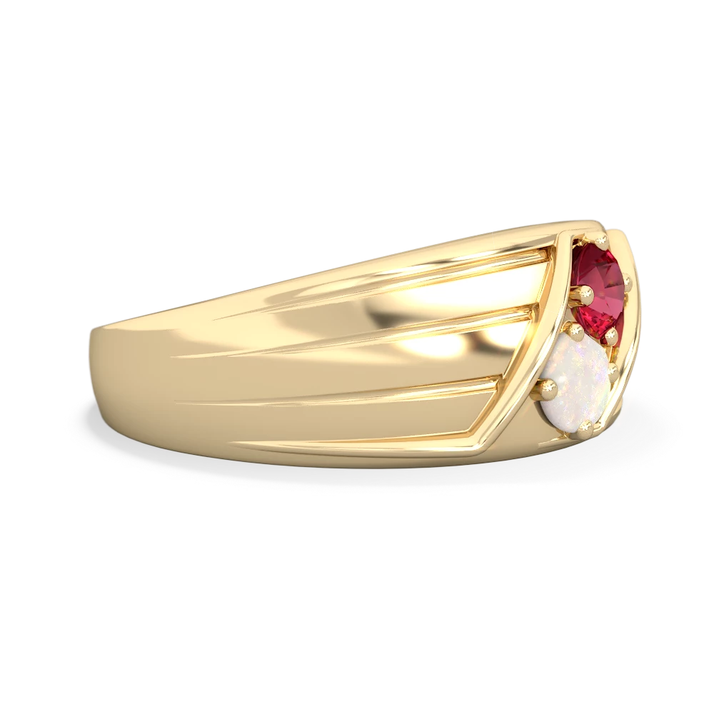 Lab Ruby Men's Streamline 14K Yellow Gold ring R0460