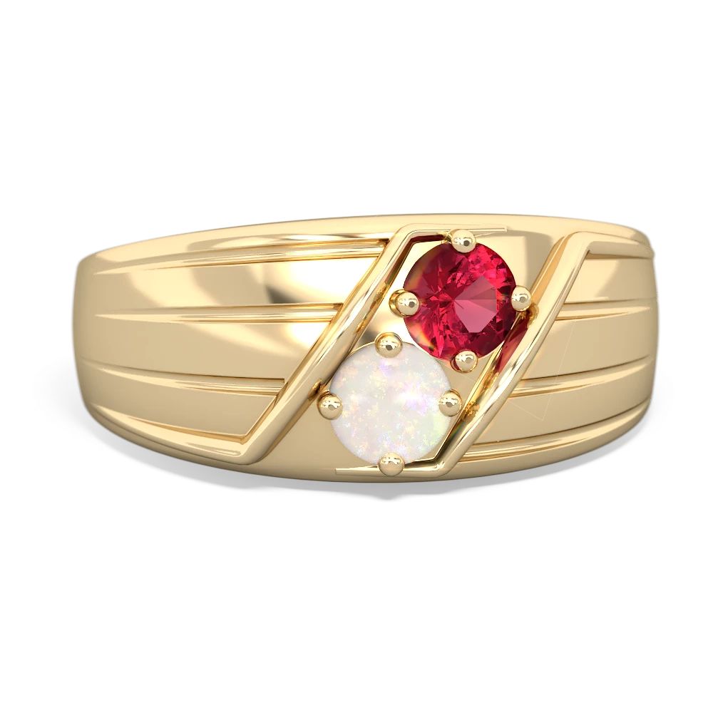 Lab Ruby Men's Streamline 14K Yellow Gold ring R0460