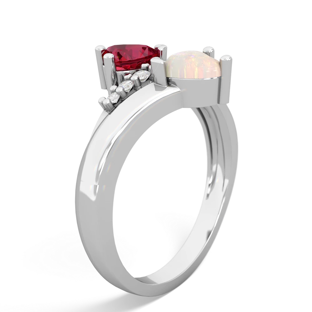 Lab Ruby Heart To Heart 14K White Gold ring R2064