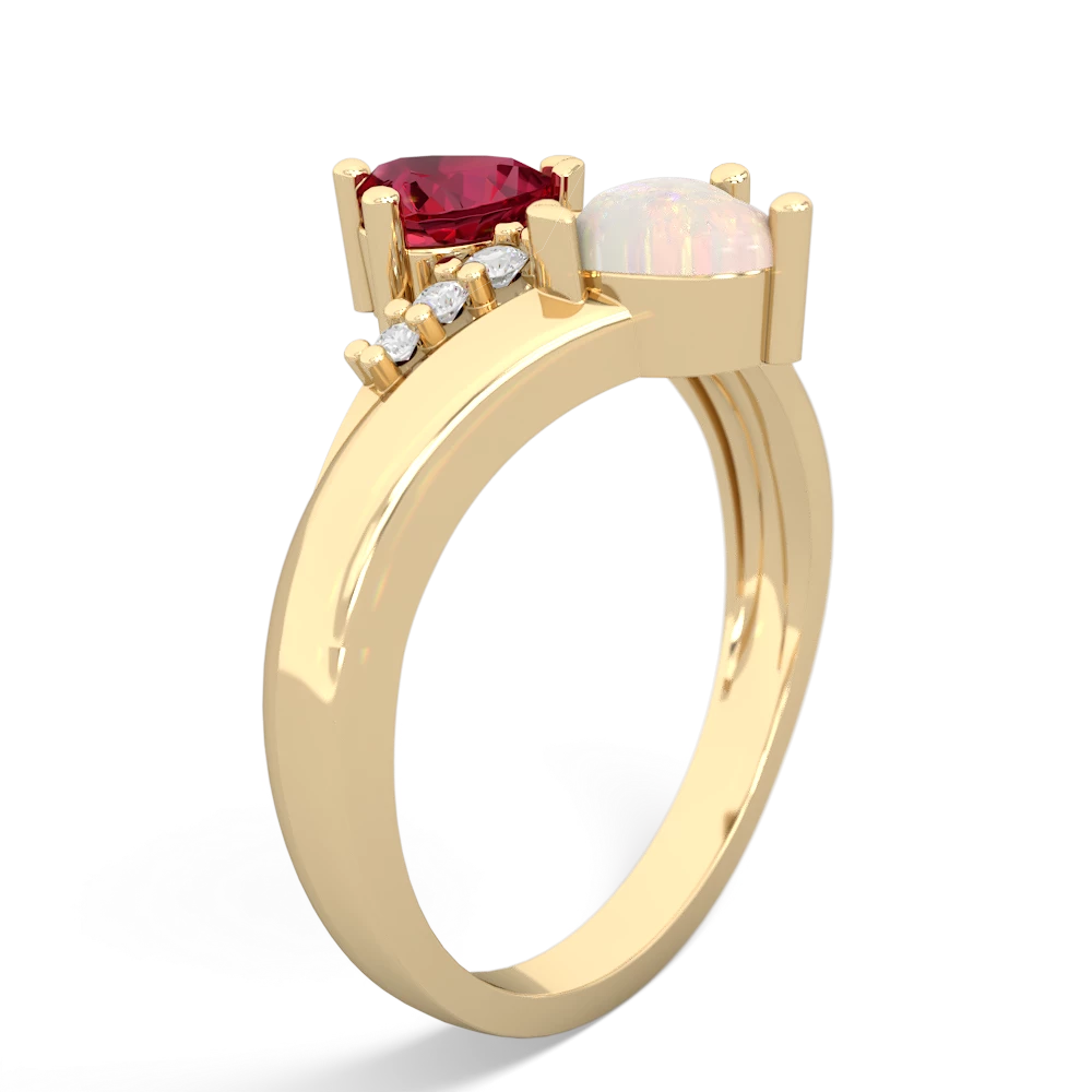 Lab Ruby Heart To Heart 14K Yellow Gold ring R2064