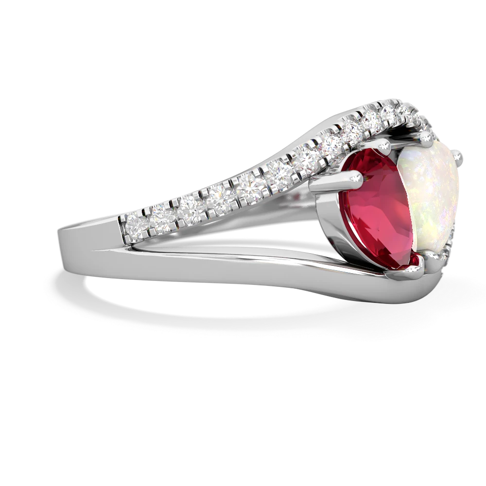 Lab Ruby Nestled Heart Keepsake 14K White Gold ring R5650