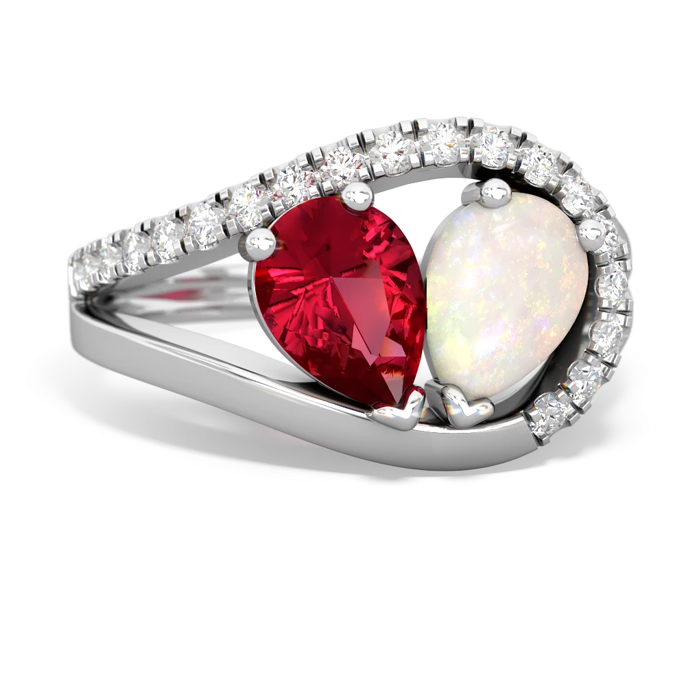 Lab Ruby Nestled Heart Keepsake 14K White Gold ring R5650