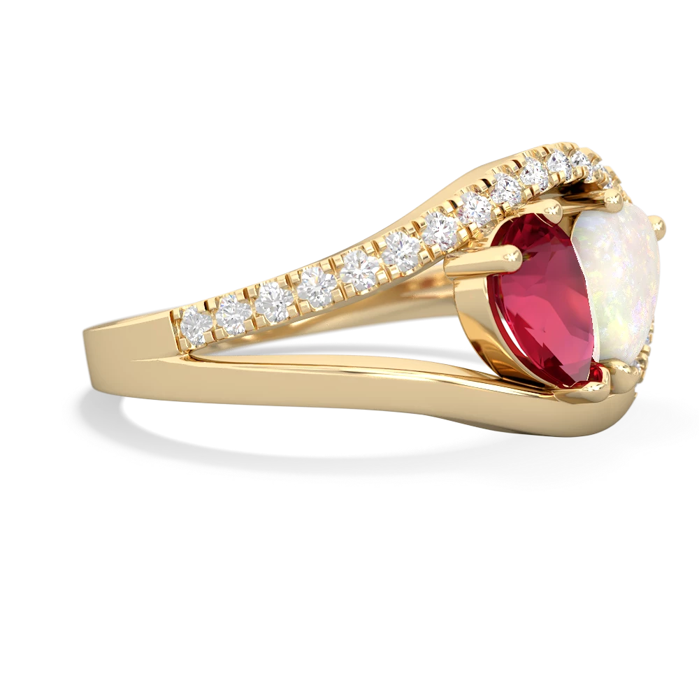 Lab Ruby Nestled Heart Keepsake 14K Yellow Gold ring R5650