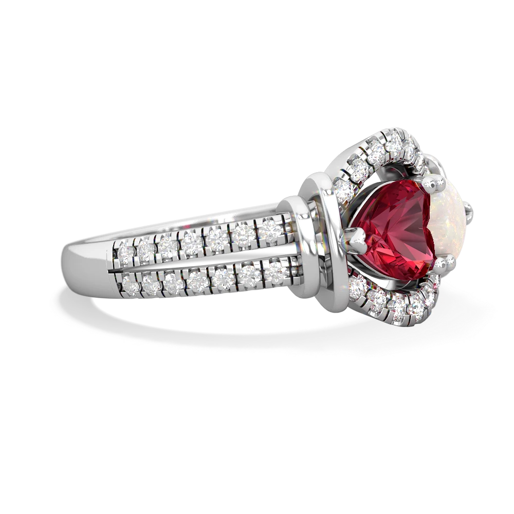 Lab Ruby Art-Deco Keepsake 14K White Gold ring R5630