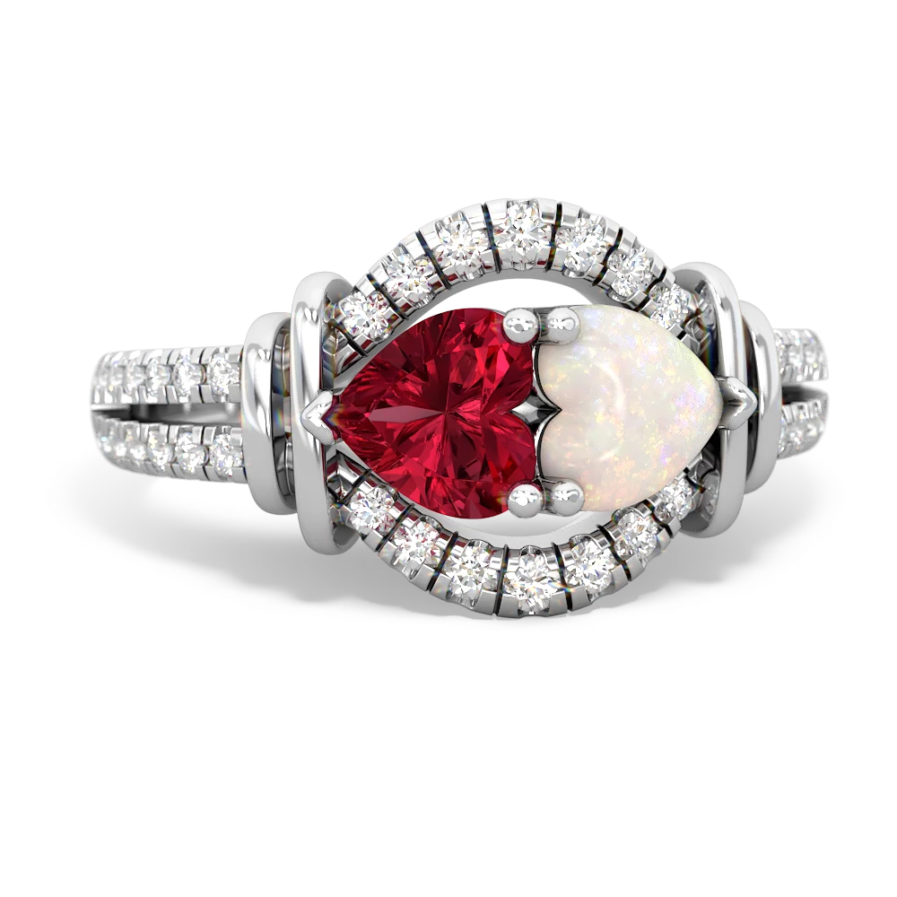 Lab Ruby Art-Deco Keepsake 14K White Gold ring R5630