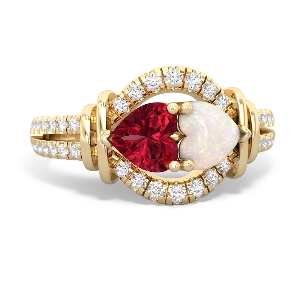 Lab Ruby Art-Deco Keepsake 14K Yellow Gold ring R5630