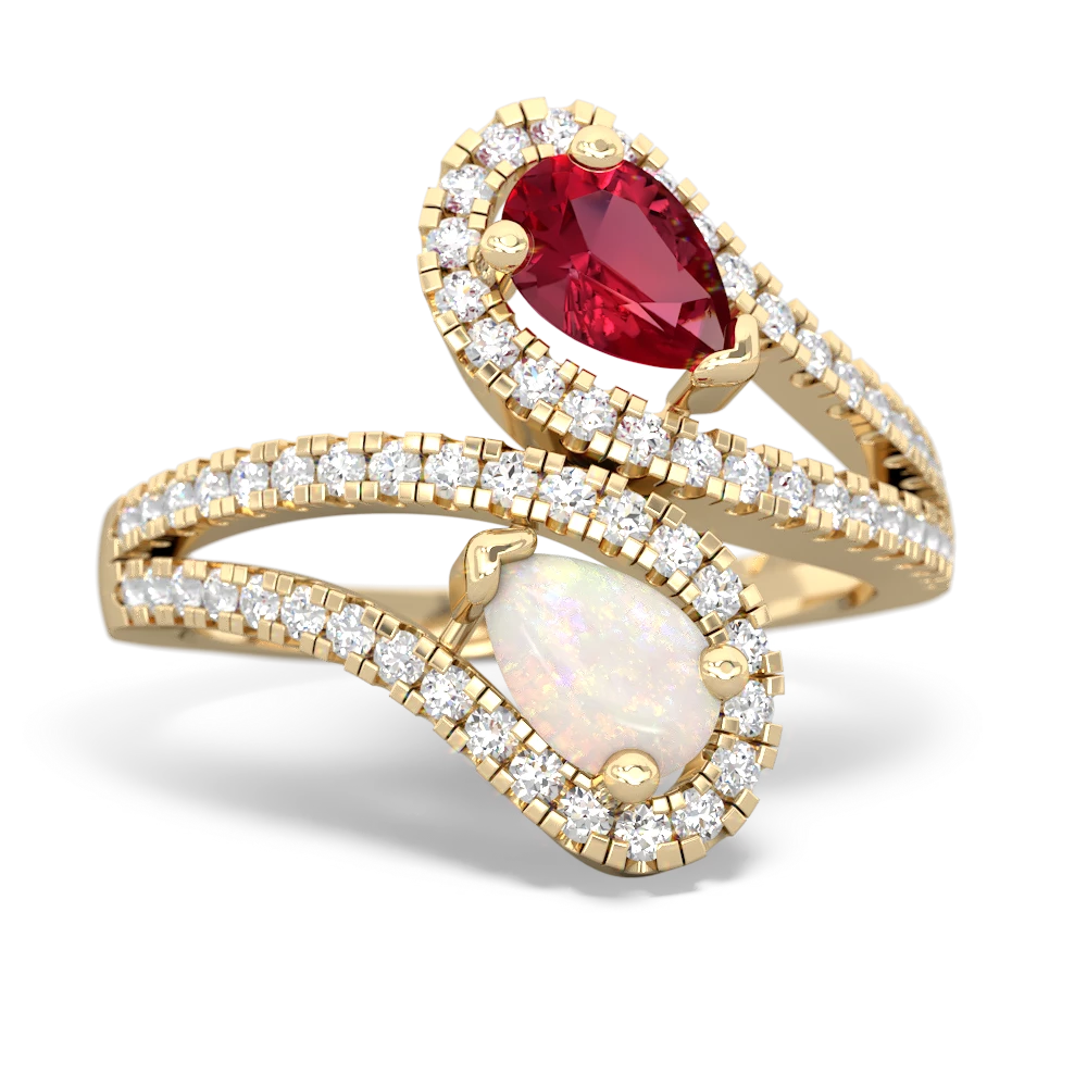 Lab Ruby Diamond Dazzler 14K Yellow Gold ring R3000