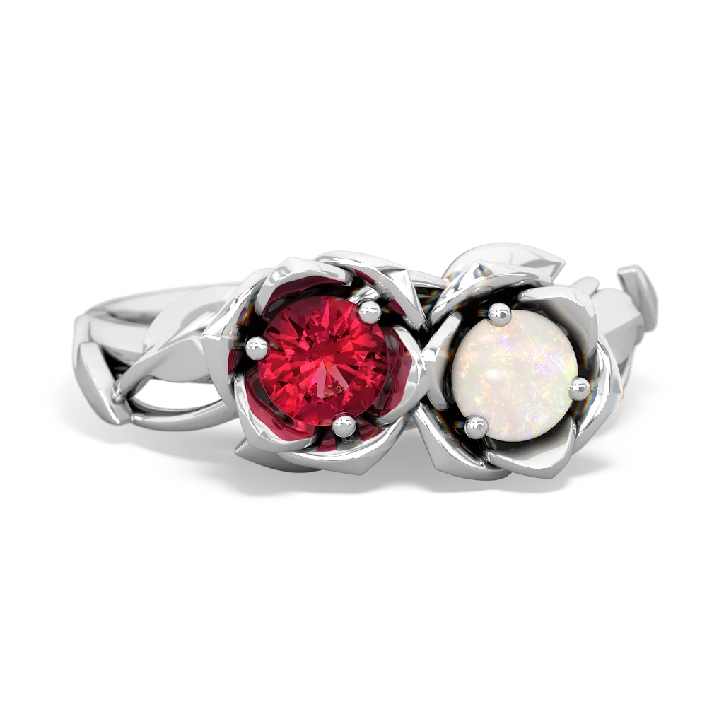 Lab Ruby Rose Garden 14K White Gold ring R5510