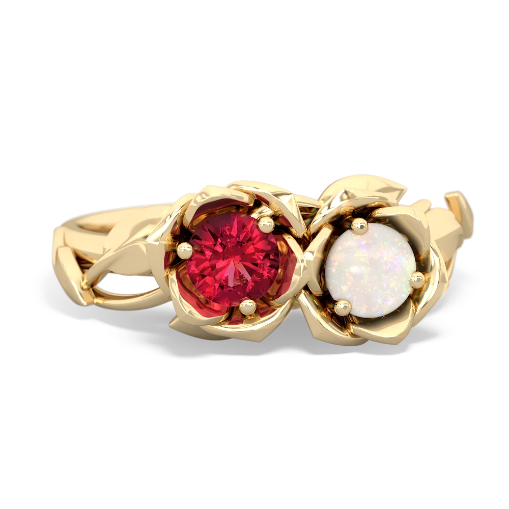 Lab Ruby Rose Garden 14K Yellow Gold ring R5510