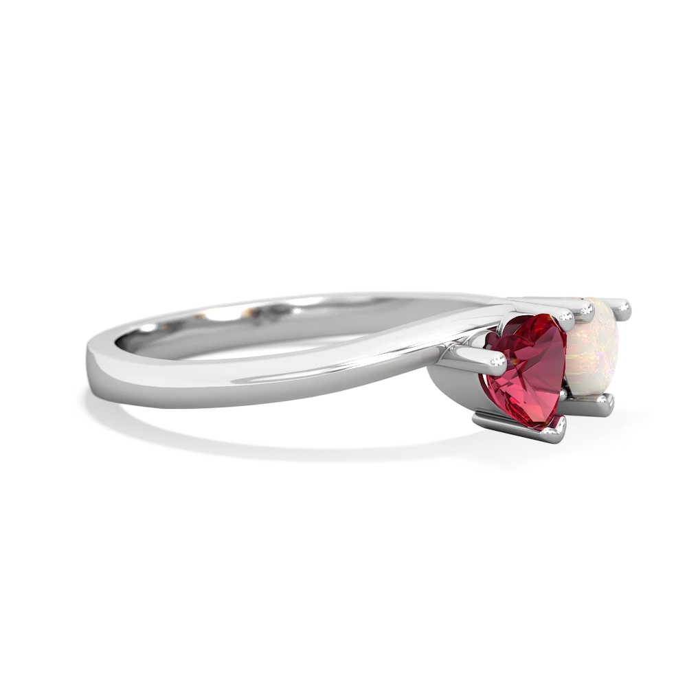 Lab Ruby Sweethearts 14K White Gold ring R5260