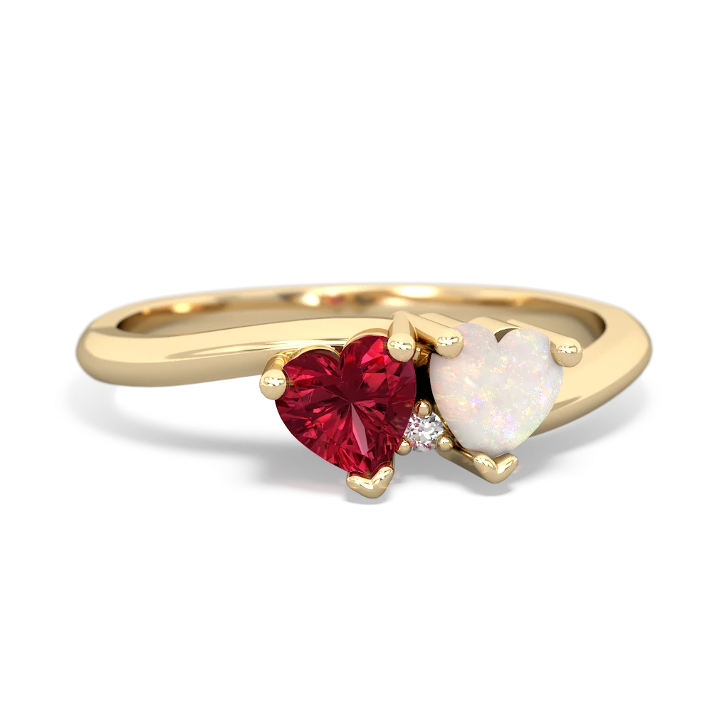 Lab Ruby Sweethearts 14K Yellow Gold ring R5260