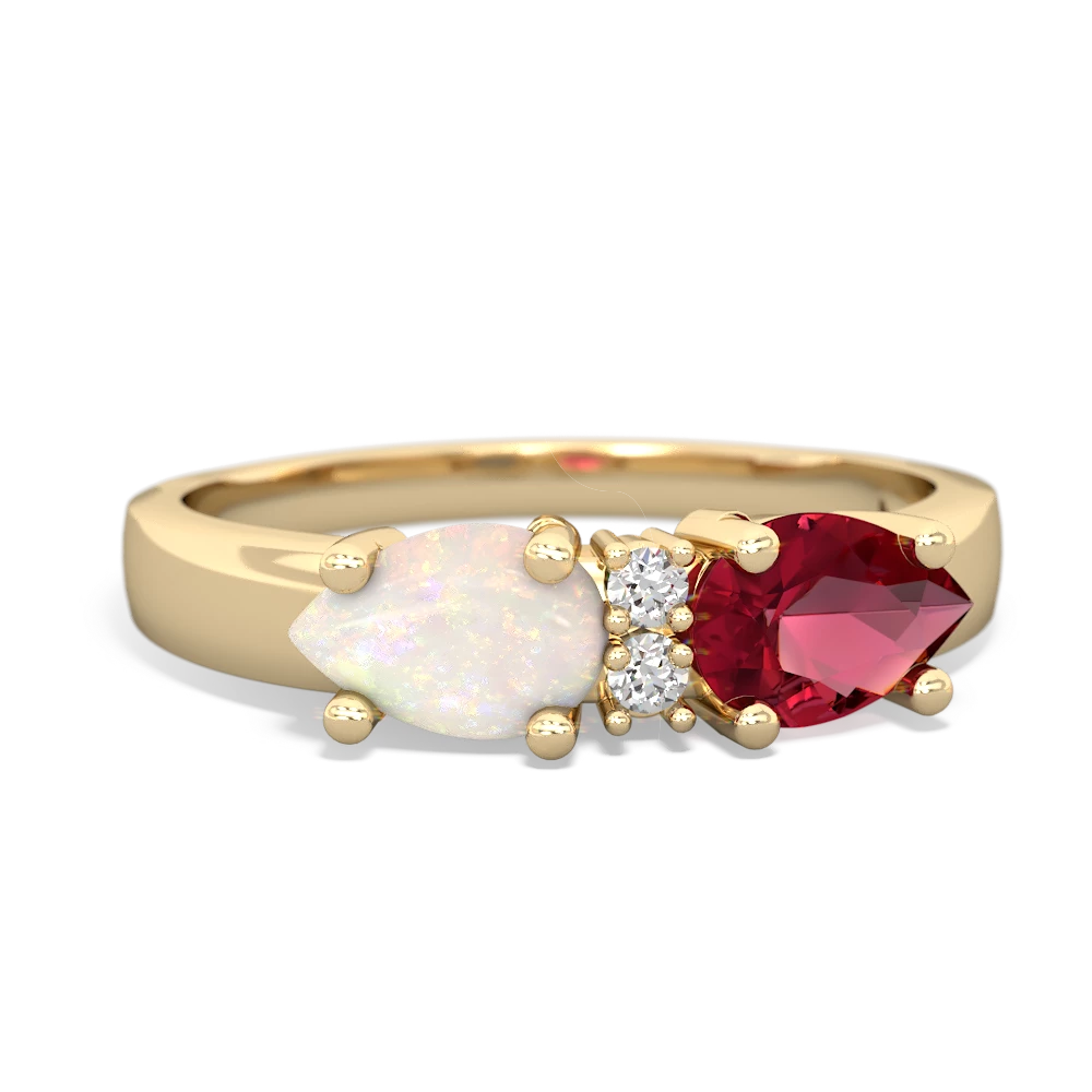 Lab Ruby Pear Bowtie 14K Yellow Gold ring R0865
