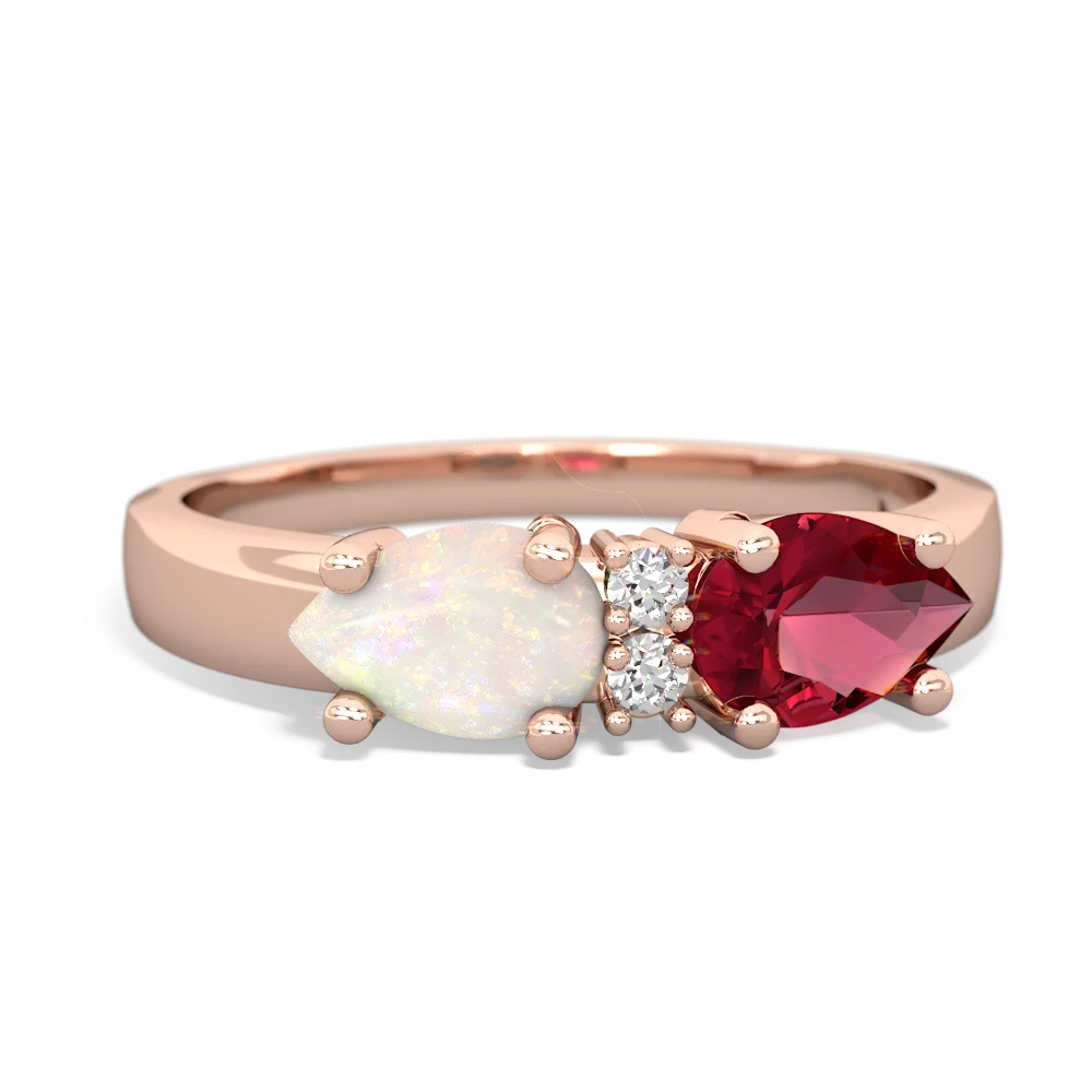 Lab Ruby Pear Bowtie 14K Rose Gold ring R0865