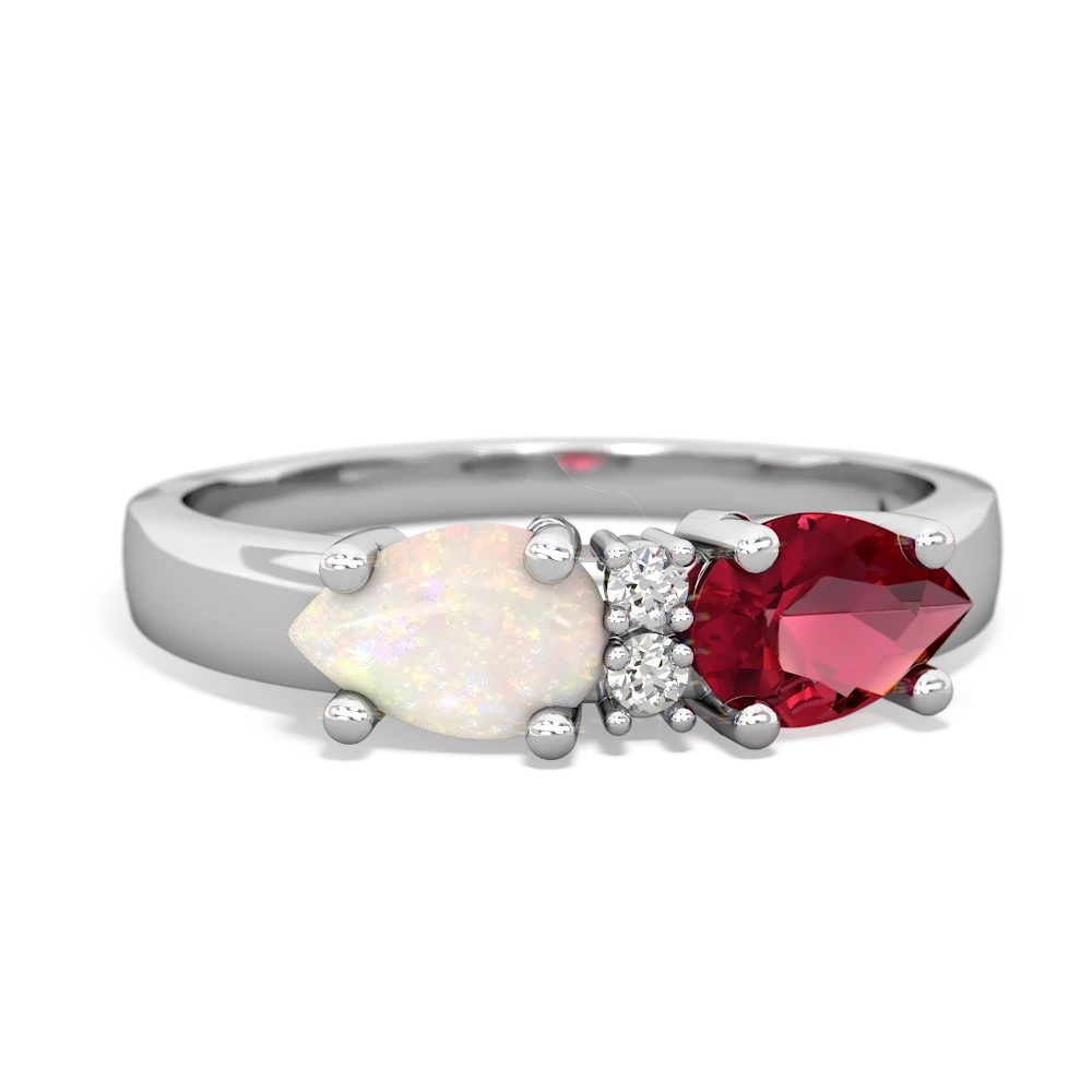 Lab Ruby Pear Bowtie 14K White Gold ring R0865