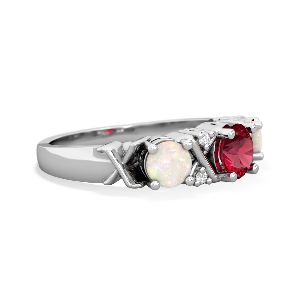 Lab Ruby Hugs And Kisses 14K White Gold ring R5016