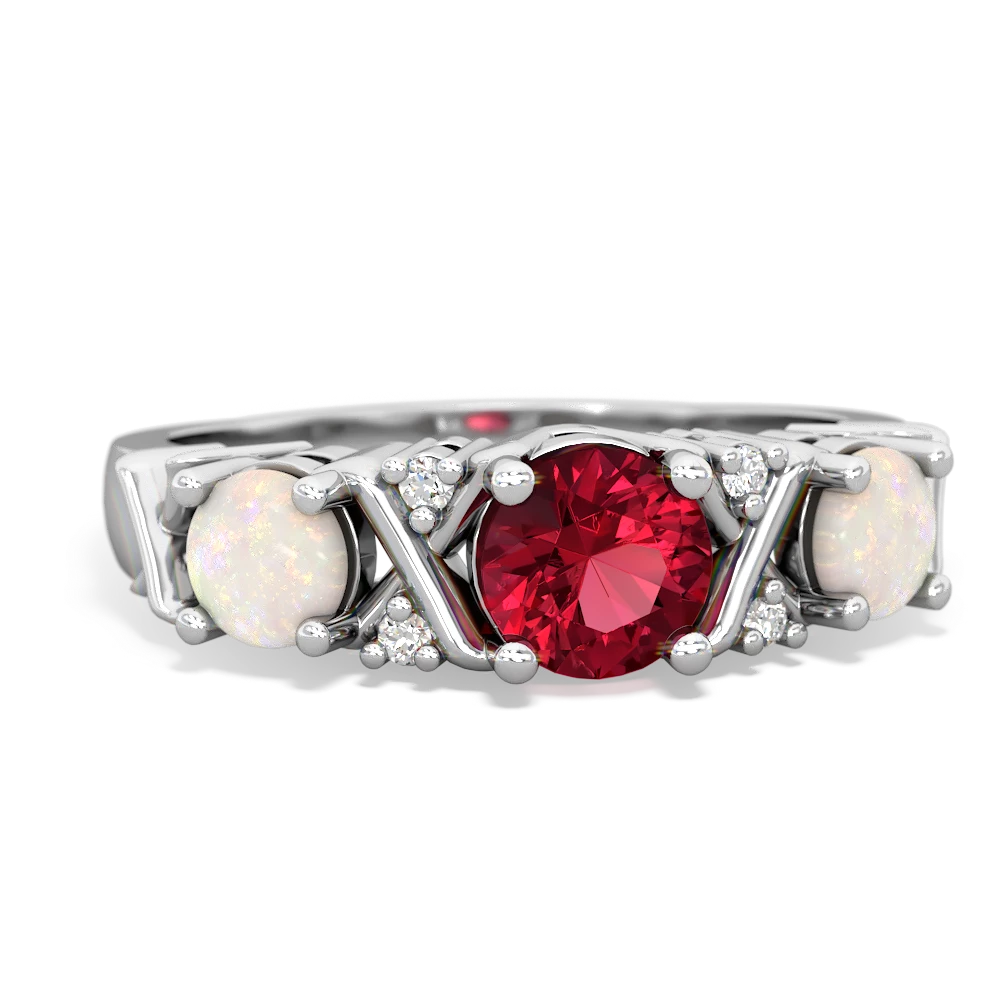 Lab Ruby Hugs And Kisses 14K White Gold ring R5016