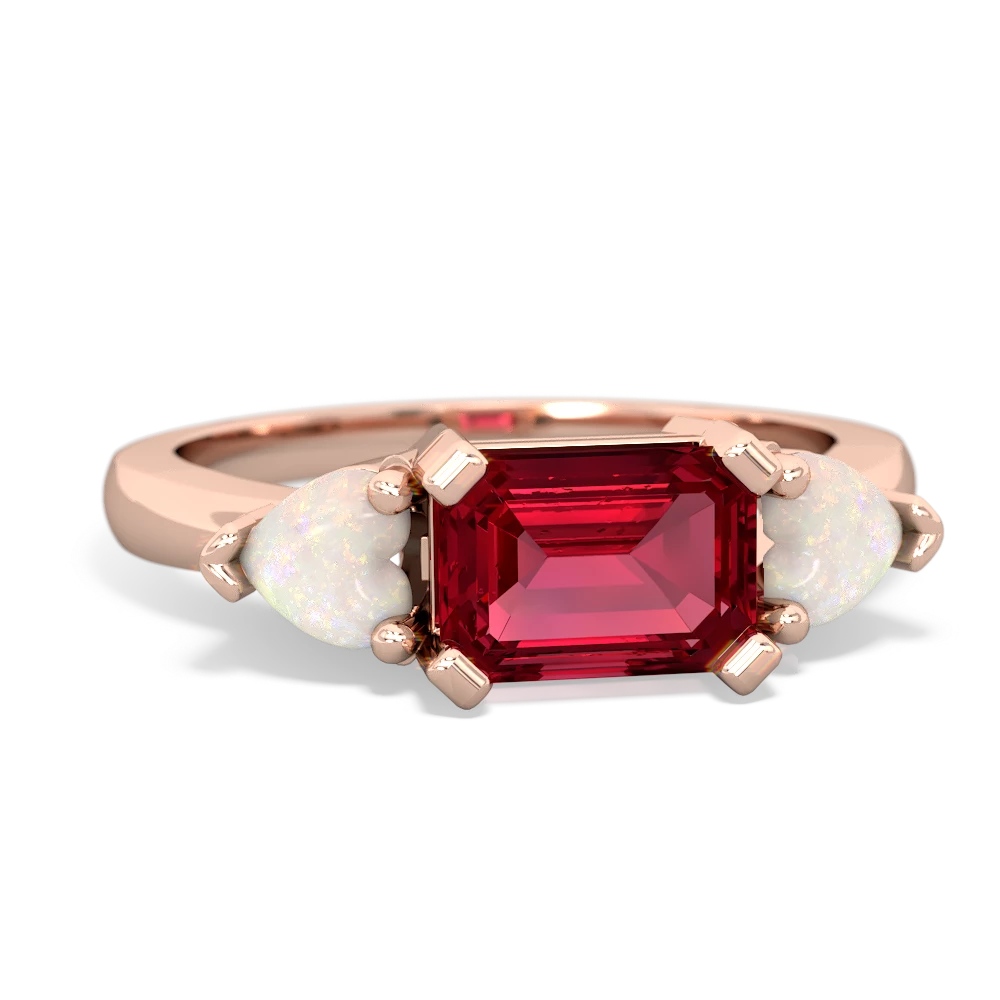 Lab Ruby Three Stone 14K Rose Gold ring R5235