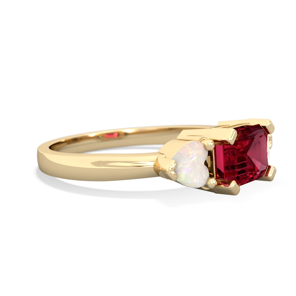 Lab Ruby Three Stone 14K Yellow Gold ring R5235