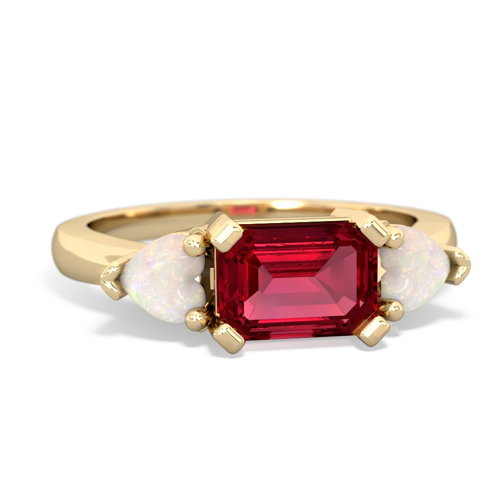 Lab Ruby Three Stone 14K Yellow Gold ring R5235