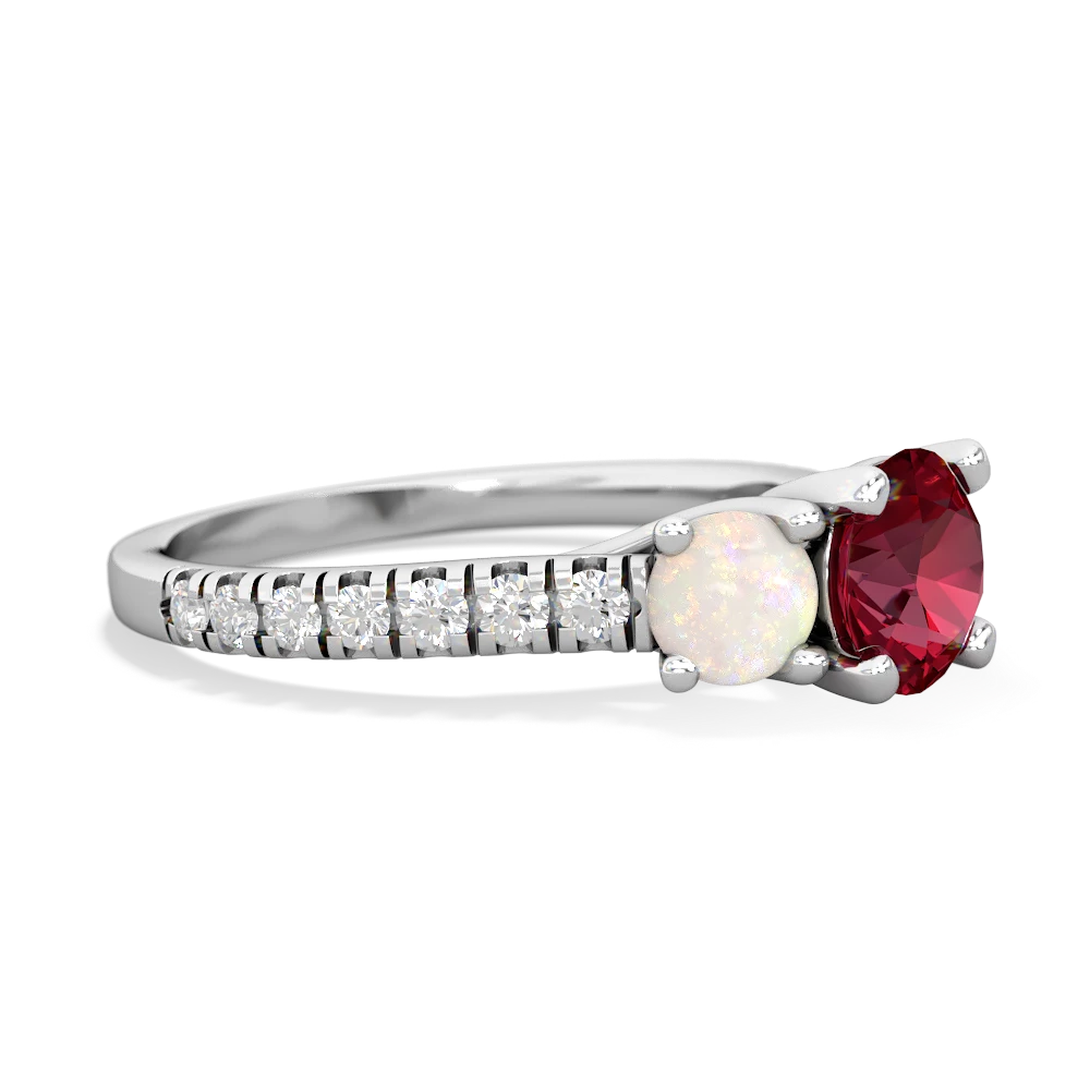 Lab Ruby Pave Trellis 14K White Gold ring R5500