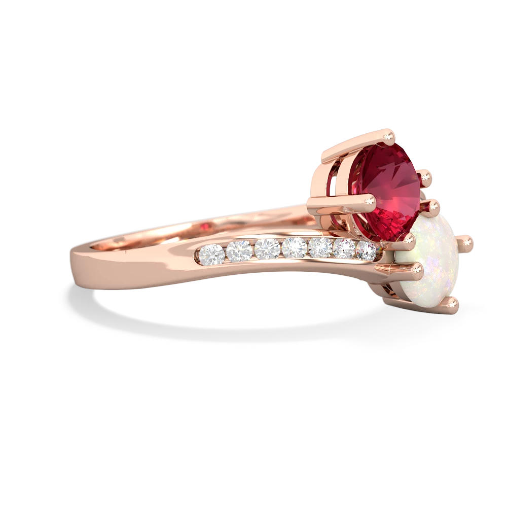 Lab Ruby Channel Set Two Stone 14K Rose Gold ring R5303