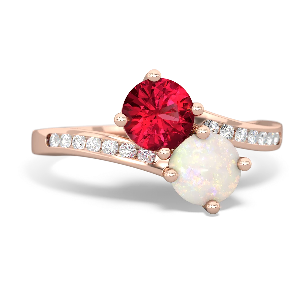 Lab Ruby Channel Set Two Stone 14K Rose Gold ring R5303