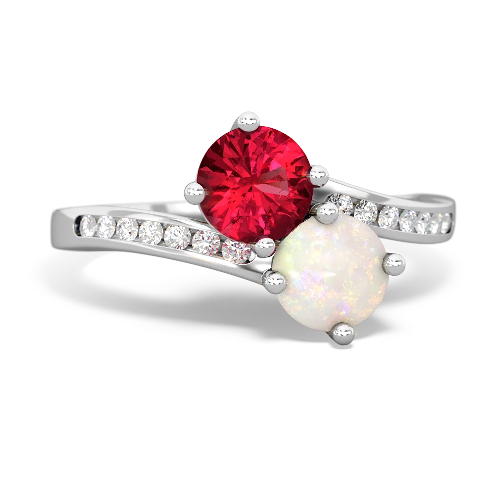 Lab Ruby Channel Set Two Stone 14K White Gold ring R5303