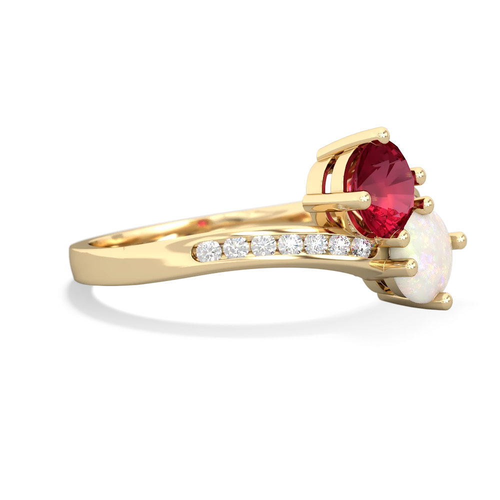 Lab Ruby Channel Set Two Stone 14K Yellow Gold ring R5303