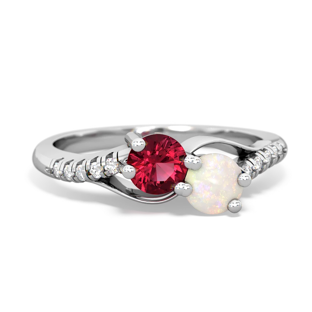 Lab Ruby Infinity Pave Two Stone 14K White Gold ring R5285