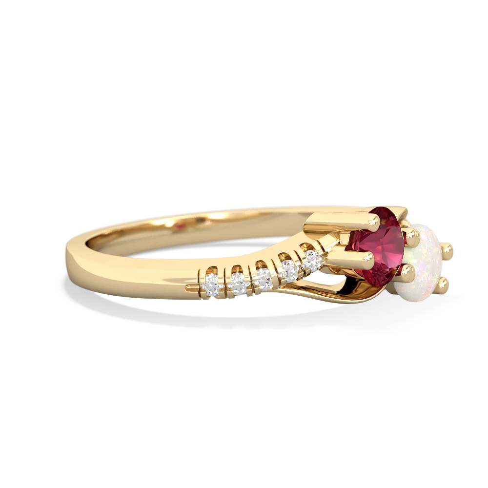 Lab Ruby Infinity Pave Two Stone 14K Yellow Gold ring R5285