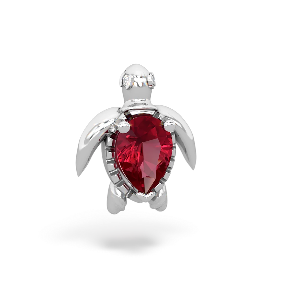 Lab Ruby Baby Sea Turtle 14K White Gold pendant P5241