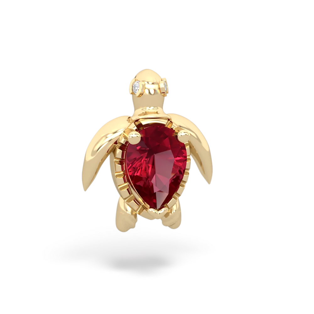 Lab Ruby Baby Sea Turtle 14K Yellow Gold pendant P5241