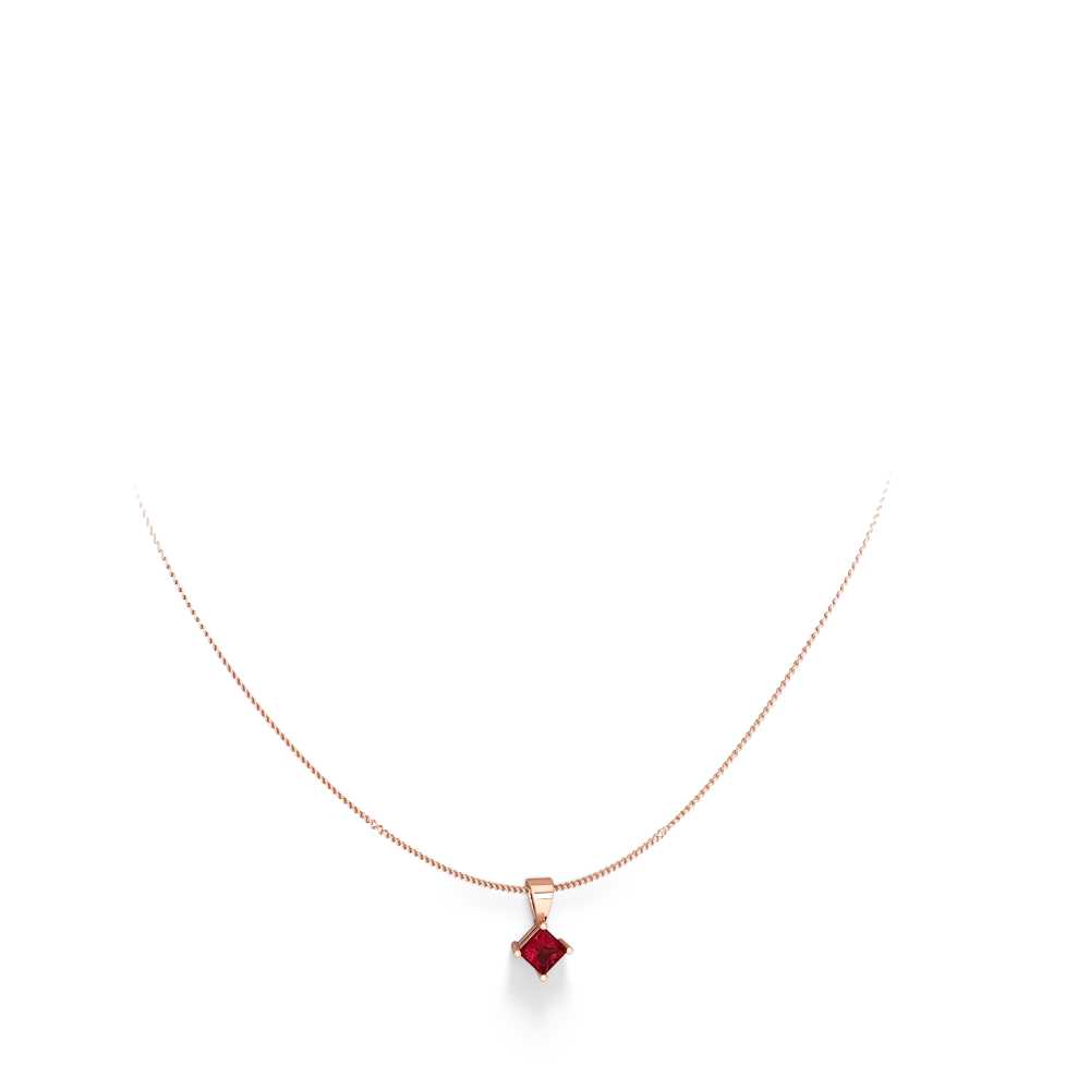 Lab Ruby 5Mm Princess Solitaire 14K Rose Gold pendant P1789