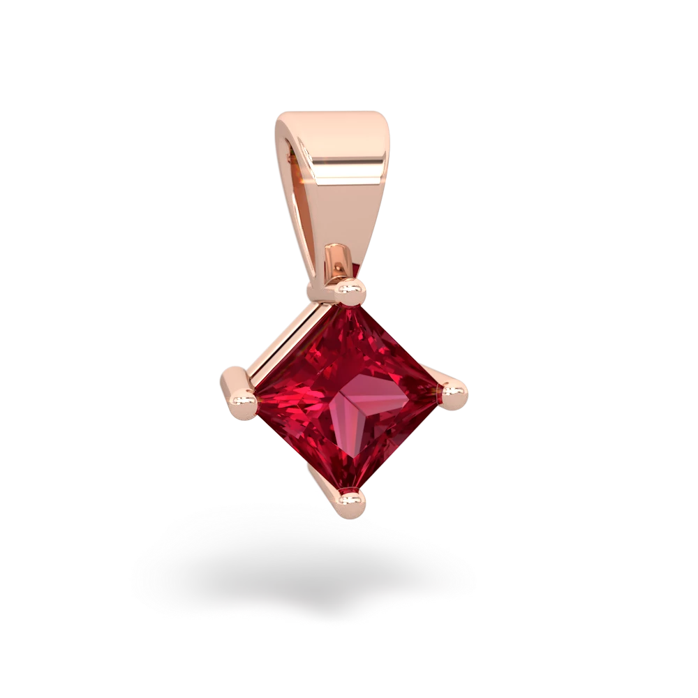 Lab Ruby 5Mm Princess Solitaire 14K Rose Gold pendant P1789