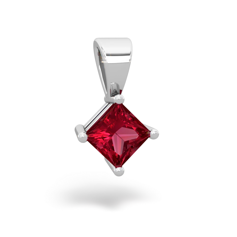 Lab Ruby 5Mm Princess Solitaire 14K White Gold pendant P1789